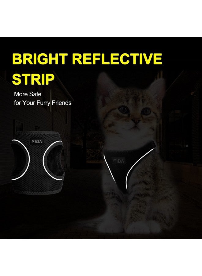 فيدا طقم حزام ومقود للقطط من فيدا للمشي مع القطط الصغيرة والجراء، حزام مقاوم للهروب للقطط مع شبكة ناعمة خفيفة الوزن وجيدة التهوية، تصميم عاكس قابل للتعديل للقطط الصغيرة والجراء. (XXXS، أسود) - Image 4
