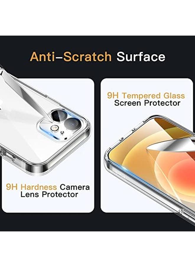 جي تيك جراب 5 في 1 لهاتف Iphone 12 مقاس 6.1 بوصة مع قطعتين من واقي الشاشة وقطعتين من واقي عدسة الكاميرا غير قابل للاصفرار وغطاء كامل من الزجاج المقوى المقاوم للصدمات وغطاء هاتف شفاف - Image 5