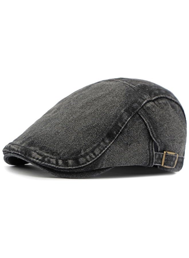 PTDTSHOU Newsboy Cap for Men Adjustable Flat Ivy Gatsby Cabbie Driving Hat Breathable Denim Cotton Golf Cap, Black, One size - Image 1