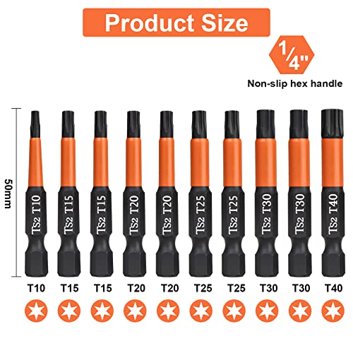 BAIDETS Pro Screwdriver Bit Set - Screwdriver Torx 10 pieces, 50mm length, 1/4” Hex-Shank, with Storage Box - Image 2