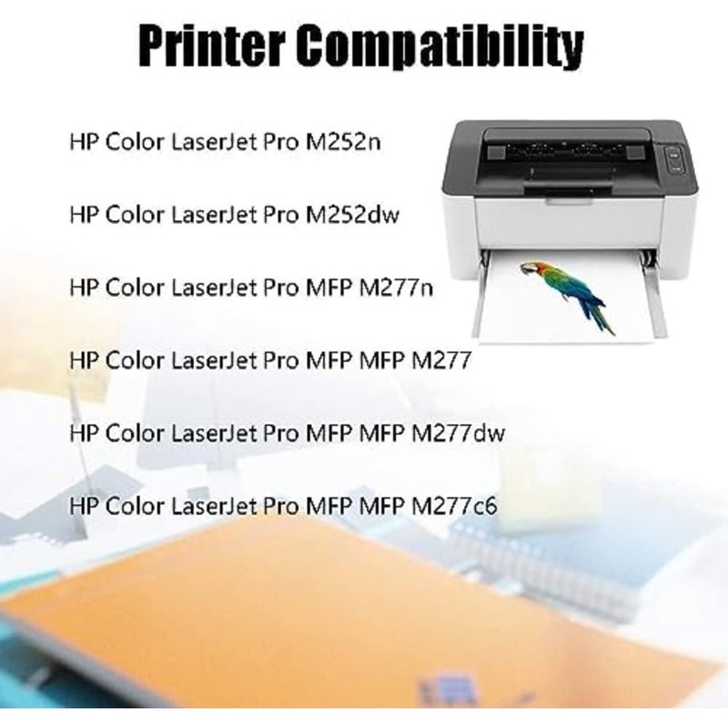 لطابعات HP Color LaserJet Pro M277n/M277dw/M277c6/M274n/M252dw/M252n: خرطوشة حبر صفراء، استبدال متوافق عالي الإنتاجية، تركيبة بوليمر متينة، دقة ألوان ثابتة - Image 2