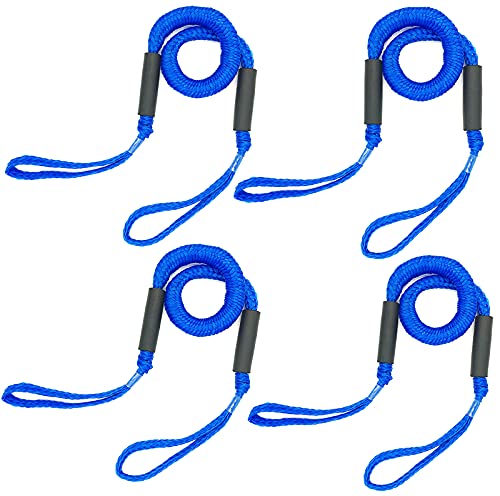 DockMoor 4 Pack Bungee Boat Dock Lines Boat Mooring Rope Boat Accessories Docking Lines for Kayak,Jet Ski,Pontoon,Canoe,Power Boat WaveRunner Blue - Image 1