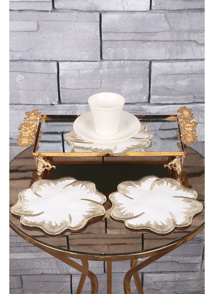 Bonny Home Hawaii Gold 6-Piece Linen Coffee Side Cocktail Presentation Party Napkin Embroidered Presentation Napkin  - Image 1