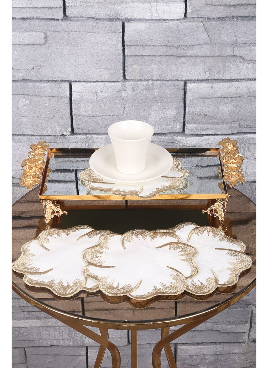 Bonny Home Hawaii Gold 6-Piece Linen Coffee Side Cocktail Presentation Party Napkin Embroidered Presentation Napkin  - Image 3