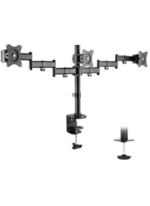 NEWSTAR 91-LDT07C036 TRIPLE MONITORS, an ergonomic working position. It is designed to use with 13''-27'' monitors. The weight capability is 8kg/17.6Ibs for each arm.