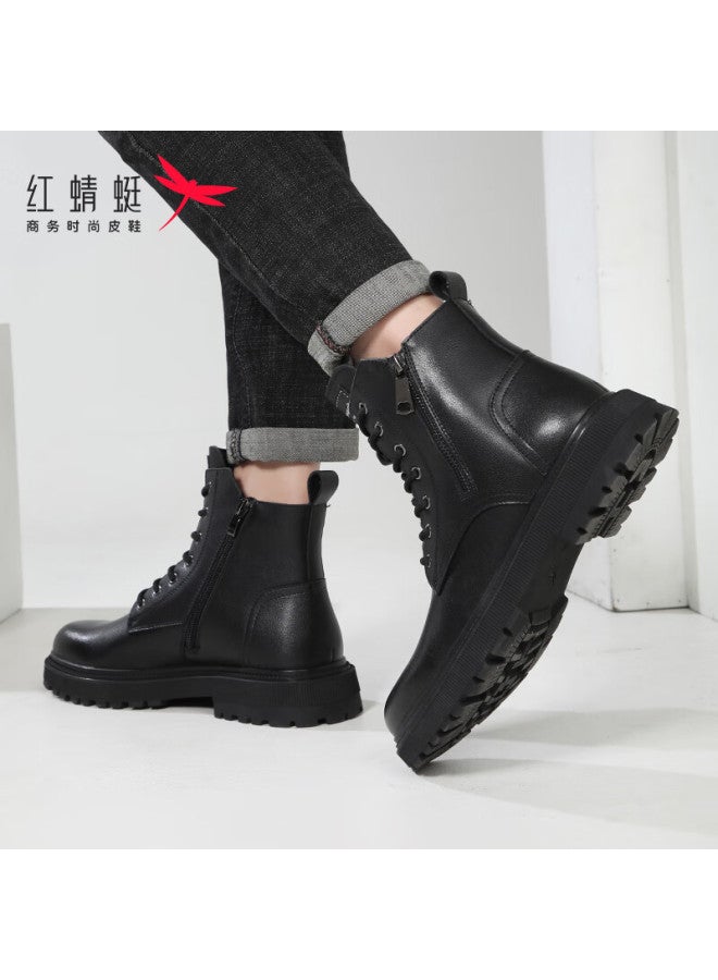 Red Dragonfly Men's High-top Martin Boots Leather Work Boots Thick-soled Motorcycle Fashion Boots Wtd429311s Black Size 38