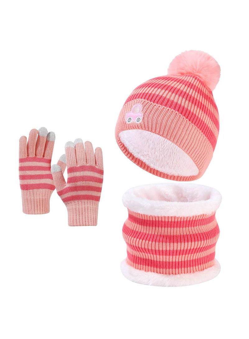 CMGTYYD. طقم قفازات ووشاح وقبعة صغيرة دافئة للأطفال 3 في 1 طقم قفازات ووشاح وقبعة حرارية متماسكة 3 في 1 طقم إكسسوارات شتوية طقم قفازات ووشاح سنود مع بطانة صوف مزدوجة طبقة مزدوجة للأولاد والبنات - Image 1