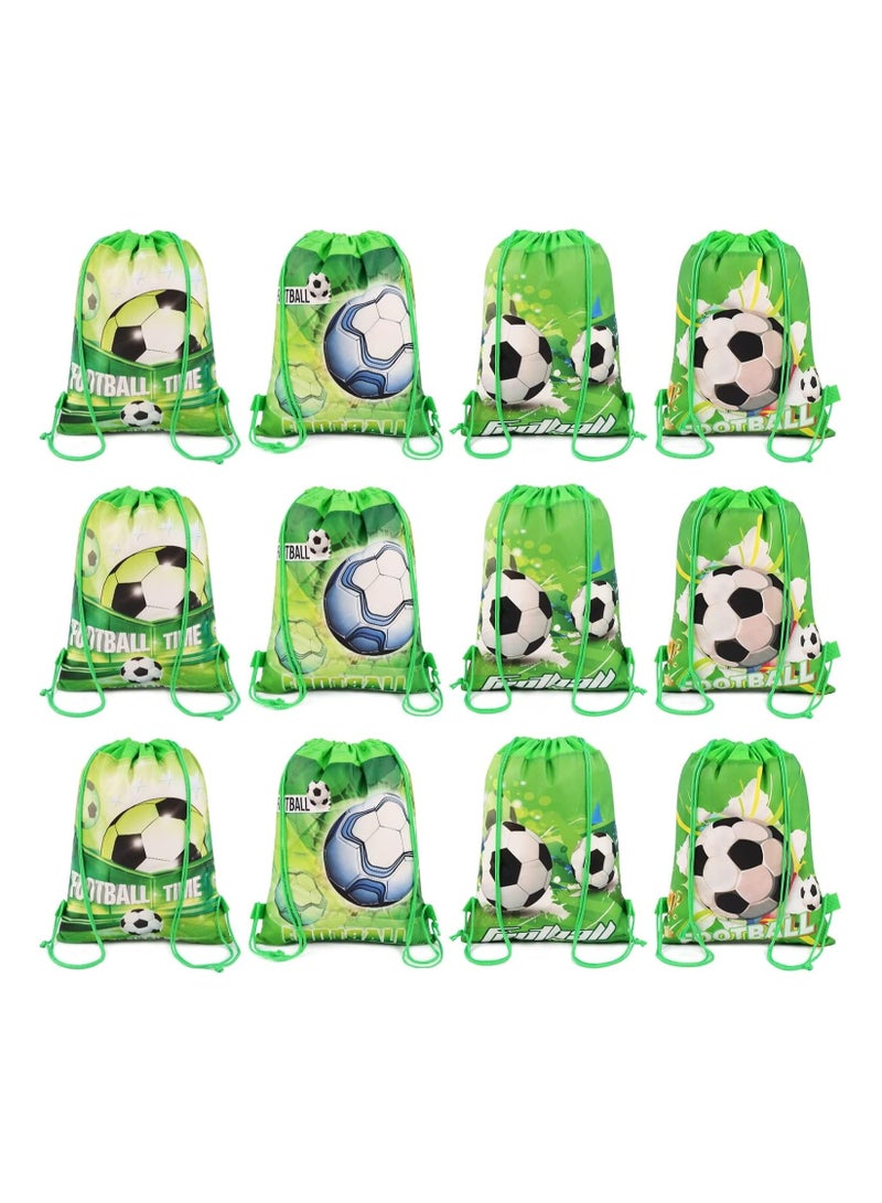 Football Drawstring Bags, 12 Pack Non-Woven Fabric Reusable Party Favor Bags, Toy Goodie Sweets Bags for Kids, Soccer Themed Party Supplies, Football Pattern Gifts Bags for Birthday, Green - Image 1