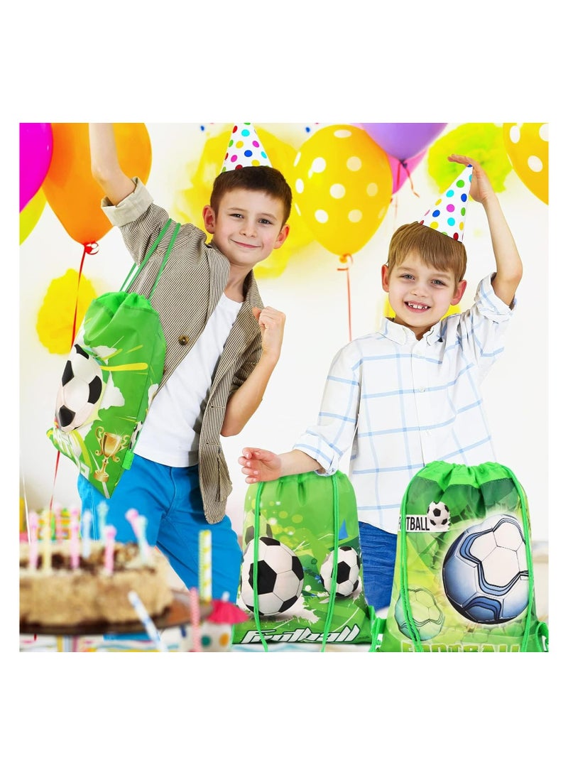 Football Drawstring Bags, 12 Pack Non-Woven Fabric Reusable Party Favor Bags, Toy Goodie Sweets Bags for Kids, Soccer Themed Party Supplies, Football Pattern Gifts Bags for Birthday, Green - Image 2