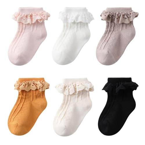 Zumou Toddler Lace Socks Girls Ruffle Eyelet Frilly Princess for Baby Little Kids(1-3T, A Assorteds 6 pairs) - Image 1