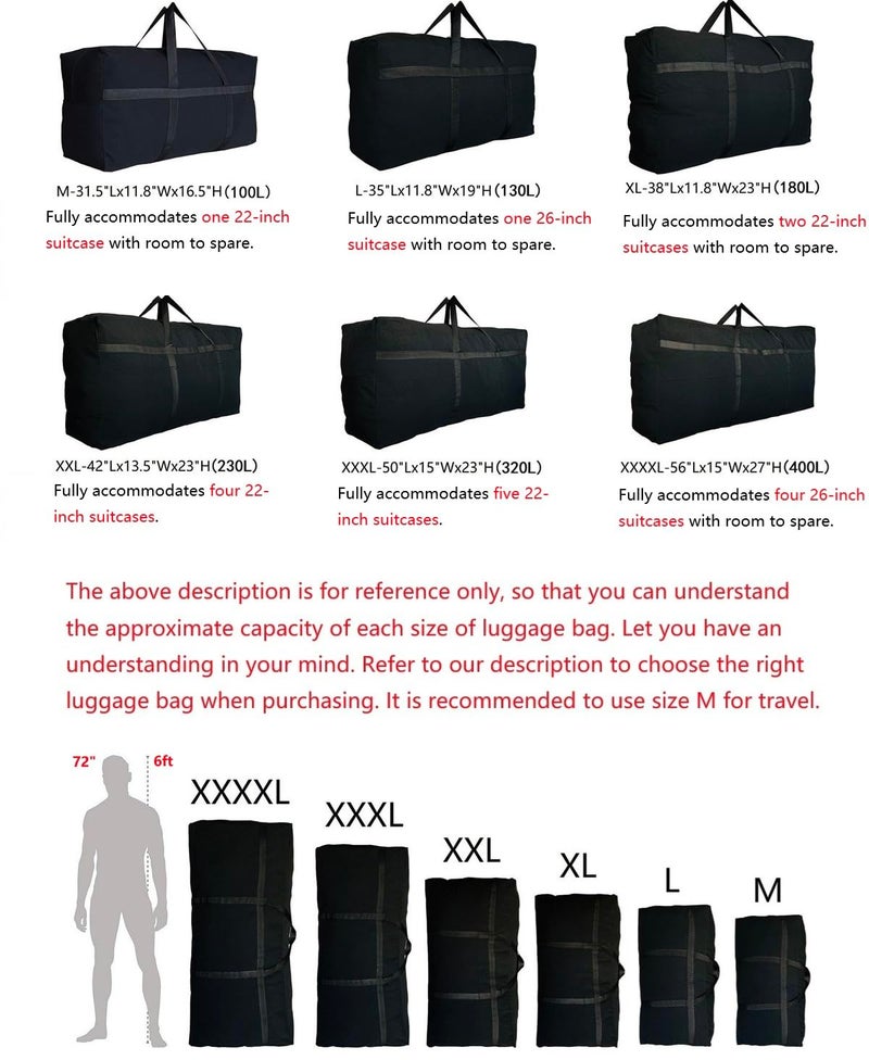 DoYiKe Extra Large Storage Duffle Bag with Zippers and Handles, Black Big Foldable Duffle Bag for Travel-130L - Image 2