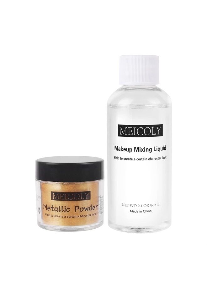 Gold Face Paint,0.7 Oz Metallic Powder with 2.1 Oz Makeup Mixing Liquid,High Pigments Gold Body Paint for Character Look, Metallic Gold