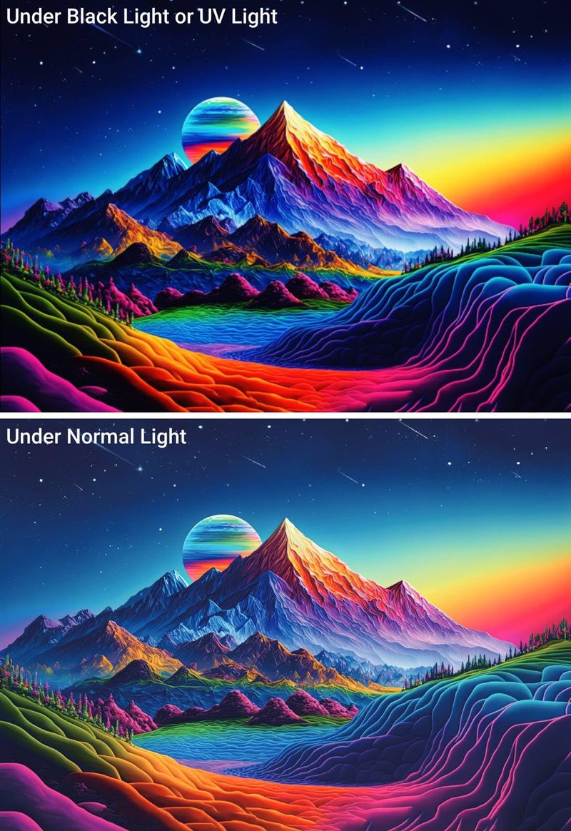 Apdidl Blacklight Posters Space Mountain Tapestry for Bedroom, UV Reactive Sun Nature Forest Tapestries Wall Hanging, Colorful Starry Sky Sunrise Tapestry Aesthetic for Living Room Dorm (51" X 60") - Image 4