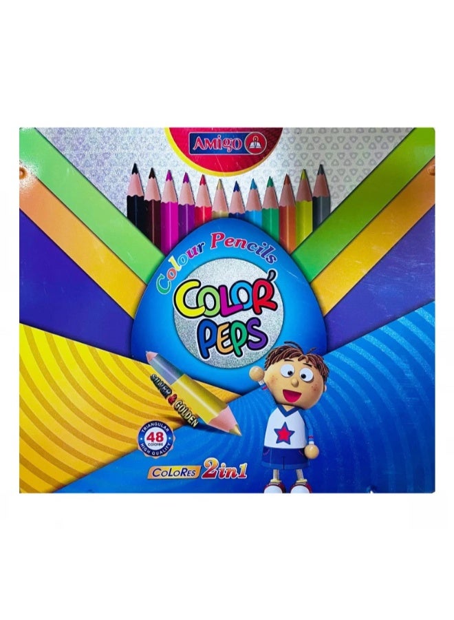 Amigo Color Pencils Box 2-in-1 - 48 Pieces Art Set for Vibrant Drawing and Coloring - Image 1