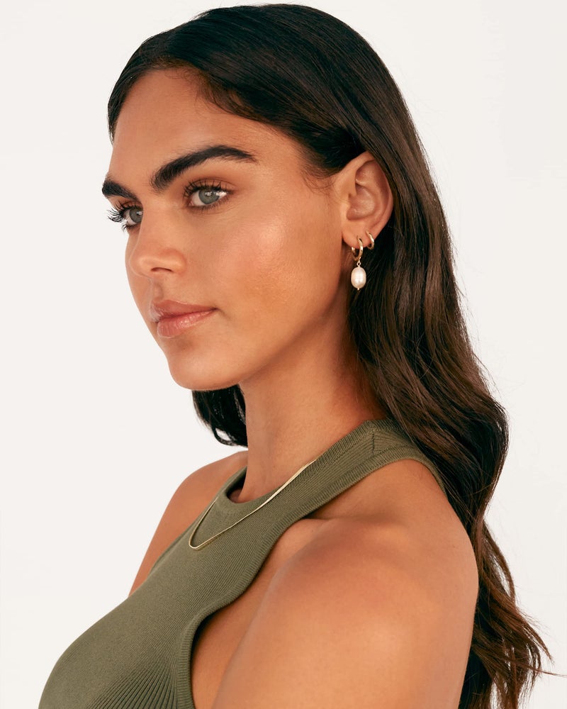 PAVOI Rhodium Plated S925 Sterling Silver Post Lightweight Drop Dangle Huggie Hoop Earrings for Women | Dainty Pearl Earrings - Image 2