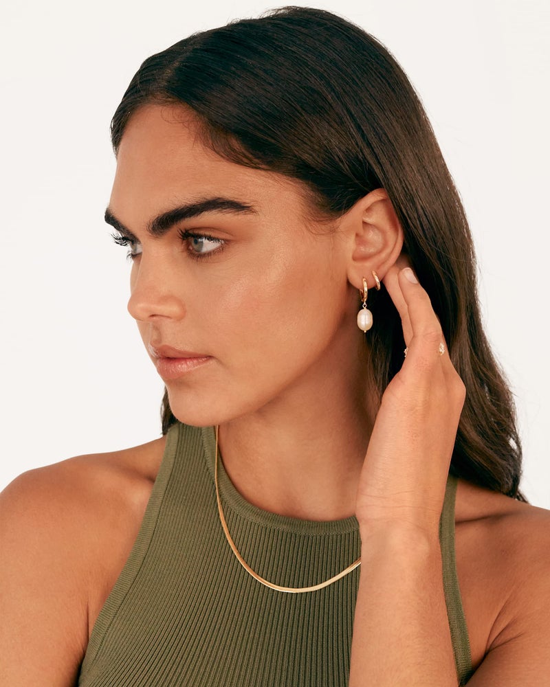 PAVOI Rhodium Plated S925 Sterling Silver Post Lightweight Drop Dangle Huggie Hoop Earrings for Women | Dainty Pearl Earrings - Image 4