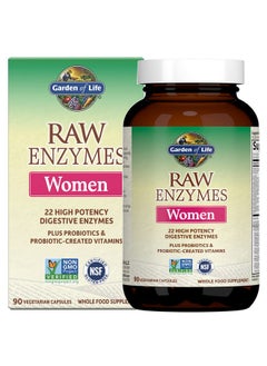 Garden of Life 22 Digestive Enzymes for Women with Bromelain, Papain, Lipase & Lactase Plus Probiotics & Vitamins B12, Biotin & Zinc - RAW Enzymes - Non-GMO, Gluten-Free, Vegetarian, 90 Capsules
