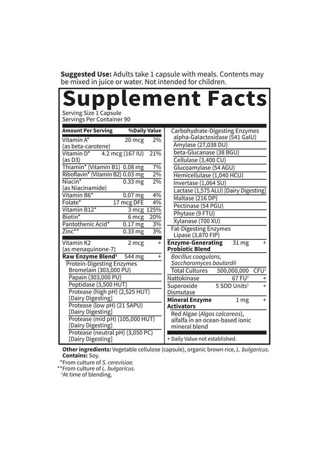 Garden of Life - Garden of Life 22 Digestive Enzymes for Women with Bromelain, Papain, Lipase & Lactase Plus Probiotics & Vitamins B12, Biotin & Zinc - RAW Enzymes - Non-GMO, Gluten-Free, Vegetarian, 90 Capsules - Image 1