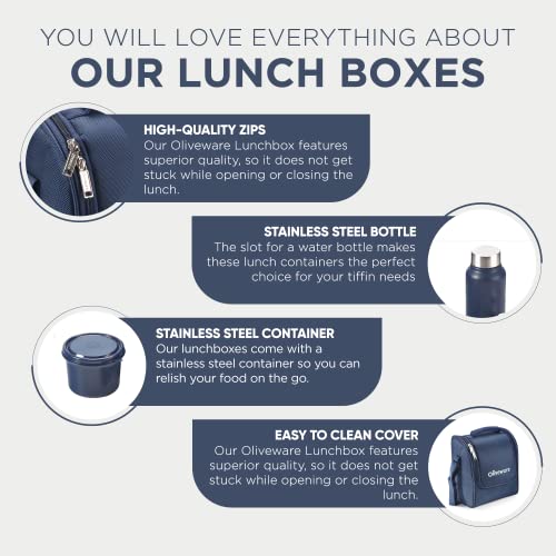 SOPL-OLIVEWARE Teso Pro Lunch Box with Cutlery, 3 Microwave Safe Inside Containers with BPA Free Lids(290ml, 450ml & 600ml), Plastic Pickle Box(130ml), Steel Water Bottle(750ml) - Blue - Image 4