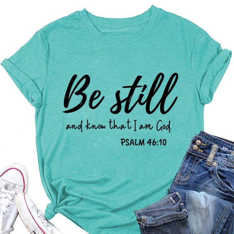 Independent Station Europe and the United States Be still and know letters fashion round neck loose short-sleeved T-shirt wholesale Olivegreen(blackfont) L - Image 5