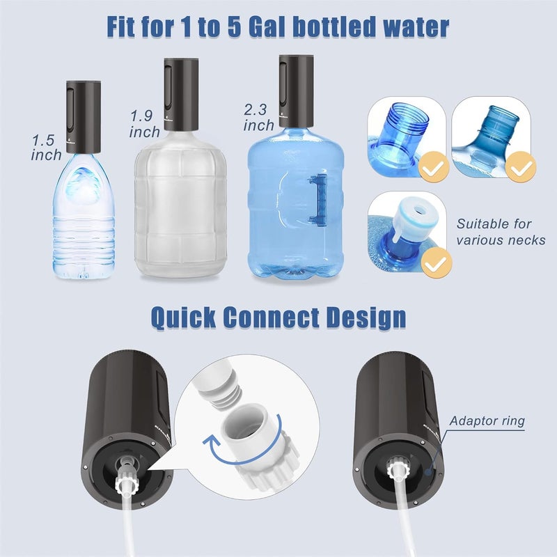 KitchenBoss Universal Water-Bottle Pump Dispenser 5-Gallon: Foldable Automatic Water Bottle Pump, Portable Electric Drinking Water Pump USB Charging 1-5 Gallon Water Bottle Switch,Onyx Black - Image 5