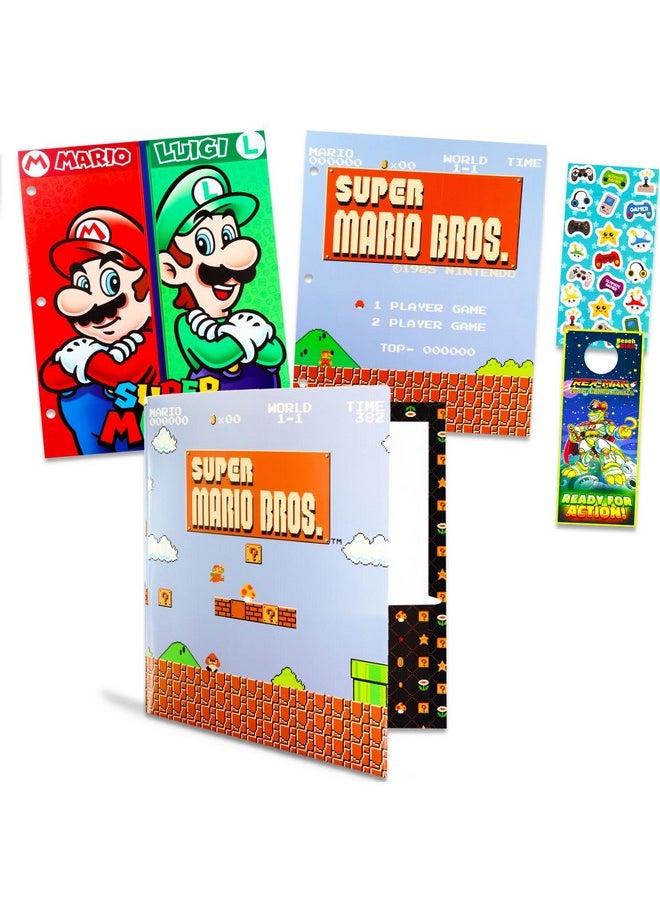 Super Mario - Io School Folders - Bundle With 3 Mario 2 Pocket Heavy Duty Laminated Folders For School, Office, More | Mario School Supplies For Boys - Image 1