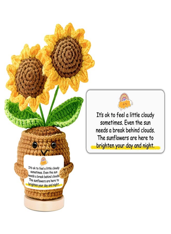 PinCute Crochet Sunflowers Christmas Stocking Stuffers Gifts: Unique Emotional Handmade Sunflowers with Wooden Base, Cute Funny Self Care Present for Women Men Her Him Plant Lover - Image 1