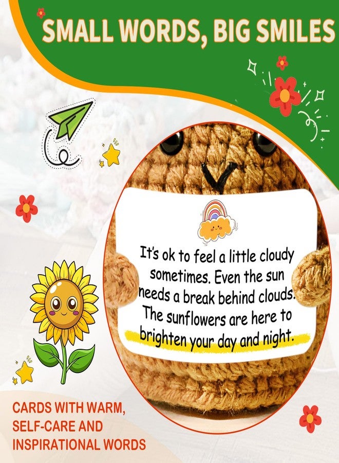 PinCute Crochet Sunflowers Christmas Stocking Stuffers Gifts: Unique Emotional Handmade Sunflowers with Wooden Base, Cute Funny Self Care Present for Women Men Her Him Plant Lover - Image 4