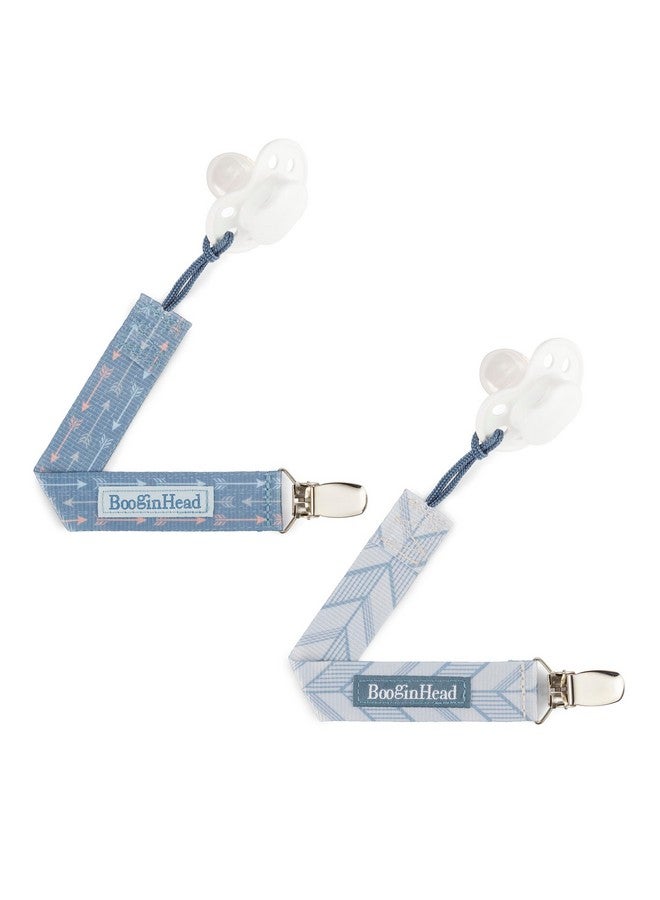 BooginHead by Infantino PaciGrip 2-Pack Pacifier Clips - Universal Fit, Gentle on Clothes, Keeps Pacifiers Clean & Close, Ages 0-36 Months, Blue Arrows - Image 1