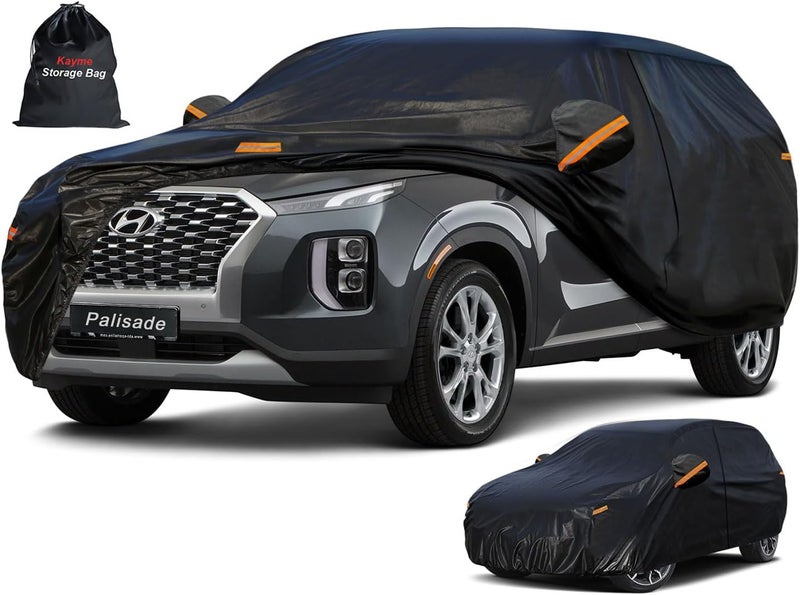 غطاء سيارة كايمي 7 طبقات SUV مخصص ليناسب هيونداي باليسيد (2019-2025) مقاوم للماء لجميع الأحوال الجوية للسيارات، غطاء كامل للخارج حماية من المطر والشمس والأشعة فوق البنفسجية. أسود - Image 1