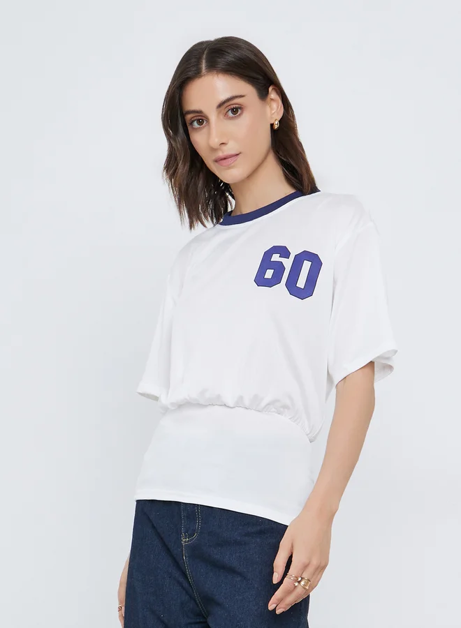 تايك تو Take Two Contrast Neck Trim Graphic Print T-Shirt