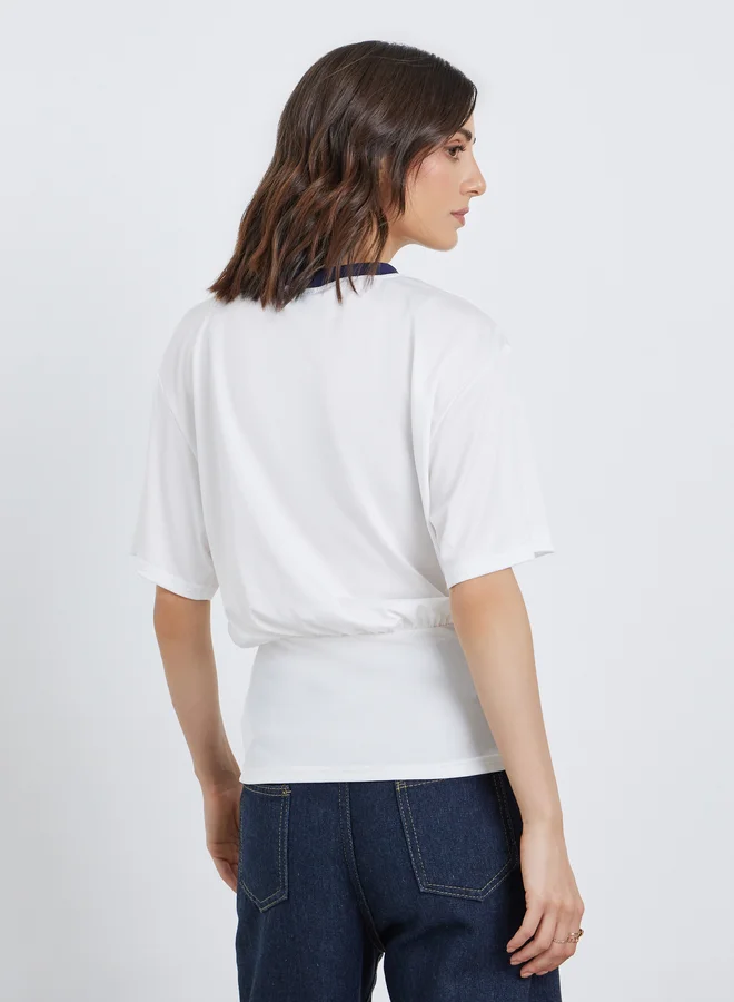 Take Two Take Two Contrast Neck Trim Graphic Print T-Shirt