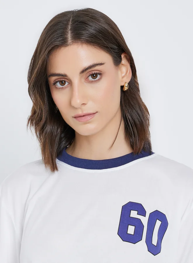Take Two Take Two Contrast Neck Trim Graphic Print T-Shirt