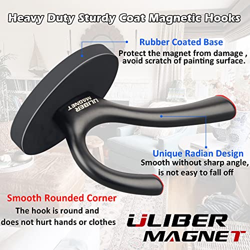 ULIBERMAGNET Strong Magnetic Double Hooks, 2 Pack Heavy Duty Sturdy Coat Magnetic Hooks, Rubber Magnets Large Hooks for Coat Robe Towel Key Hat (Black) - Image 5