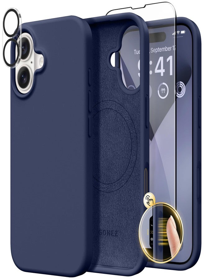 GONEZ Magnetic for iPhone 16 Case, Compatible with MagSafe, [Screen Protector + Camera Lens Protector], Liquid Silicone Shockproof Protective Phone Case for iPhone 16 6.1", Midnight Blue - Image 1