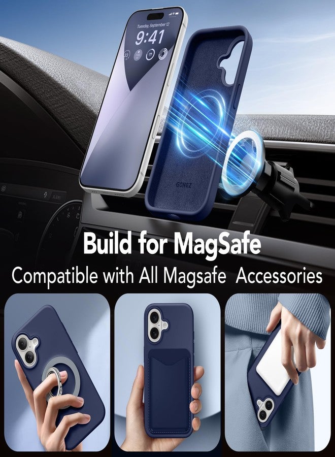GONEZ Magnetic for iPhone 16 Case, Compatible with MagSafe, [Screen Protector + Camera Lens Protector], Liquid Silicone Shockproof Protective Phone Case for iPhone 16 6.1", Midnight Blue - Image 4