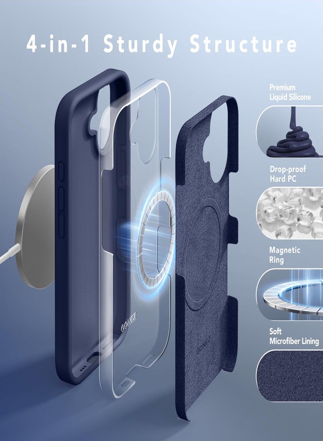 GONEZ Magnetic for iPhone 16 Case, Compatible with MagSafe, [Screen Protector + Camera Lens Protector], Liquid Silicone Shockproof Protective Phone Case for iPhone 16 6.1", Midnight Blue - Image 5