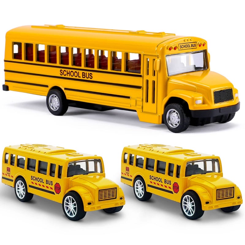 FANELEQU 3 Pack Pull Back School Bus Playset Diecast Metal Toy Vehicles with Bright Yellow for Boys Girls Kids Toddlers - Image 2