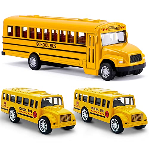 FANELEQU 3 Pack Pull Back School Bus Playset Diecast Metal Toy Vehicles with Bright Yellow for Boys Girls Kids Toddlers - Image 1
