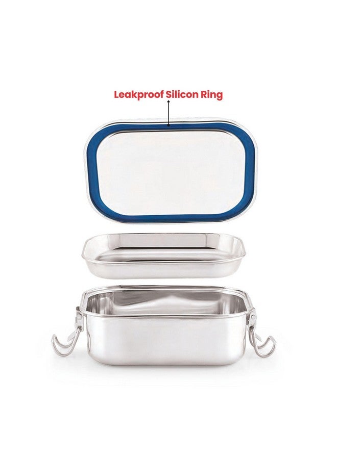 JVL صندوق غداء غير قابل للتسرب من الفولاذ المقاوم للصدأ للأطفال، صندوق تيفين بطبقة واحدة للاستخدام في المدرسة والمكتب مع طبق داخلي - مستطيل - حجم صغير - - سعة تقريبية 500 مل - Image 2