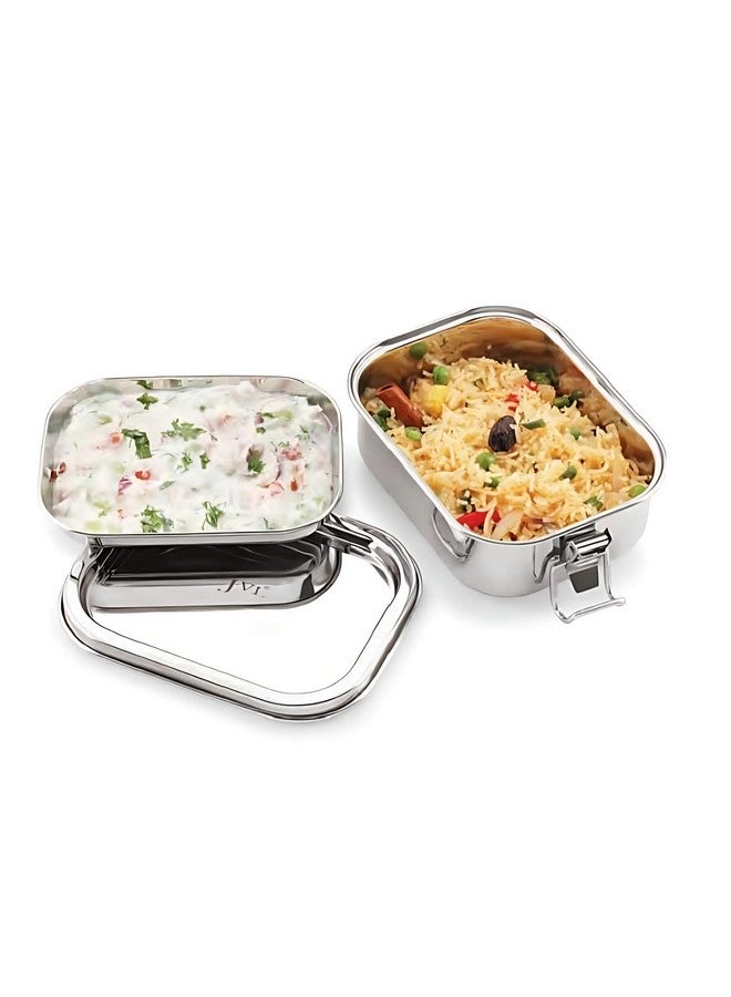 JVL صندوق غداء غير قابل للتسرب من الفولاذ المقاوم للصدأ للأطفال، صندوق تيفين بطبقة واحدة للاستخدام في المدرسة والمكتب مع طبق داخلي - مستطيل - حجم صغير - - سعة تقريبية 500 مل - Image 1