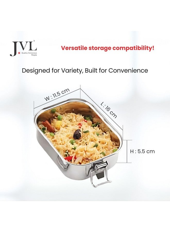JVL صندوق غداء غير قابل للتسرب من الفولاذ المقاوم للصدأ للأطفال، صندوق تيفين بطبقة واحدة للاستخدام في المدرسة والمكتب مع طبق داخلي - مستطيل - حجم صغير - - سعة تقريبية 500 مل - Image 3