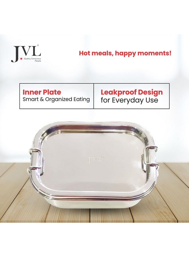 JVL صندوق غداء غير قابل للتسرب من الفولاذ المقاوم للصدأ للأطفال، صندوق تيفين بطبقة واحدة للاستخدام في المدرسة والمكتب مع طبق داخلي - مستطيل - حجم صغير - - سعة تقريبية 500 مل - Image 4