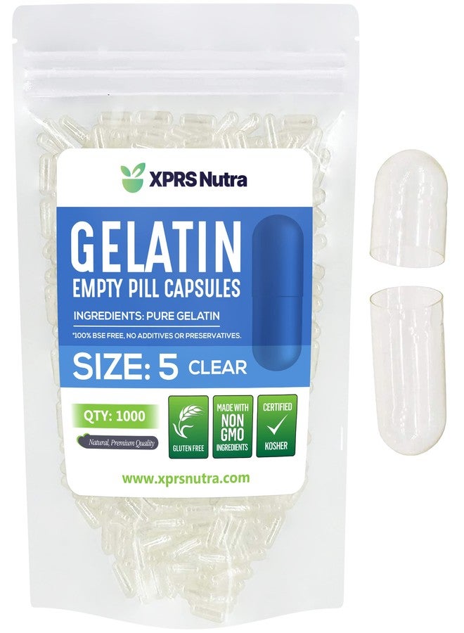 XPRS Nutra Size 5 Empty Capsules - 1000 Count Very Small Clear Empty Gelatin Capsules - Pills DIY Capsule Filling - Fillable Pill Gel Caps for Do-It-Yourself Vitamin Supplements - Image 1