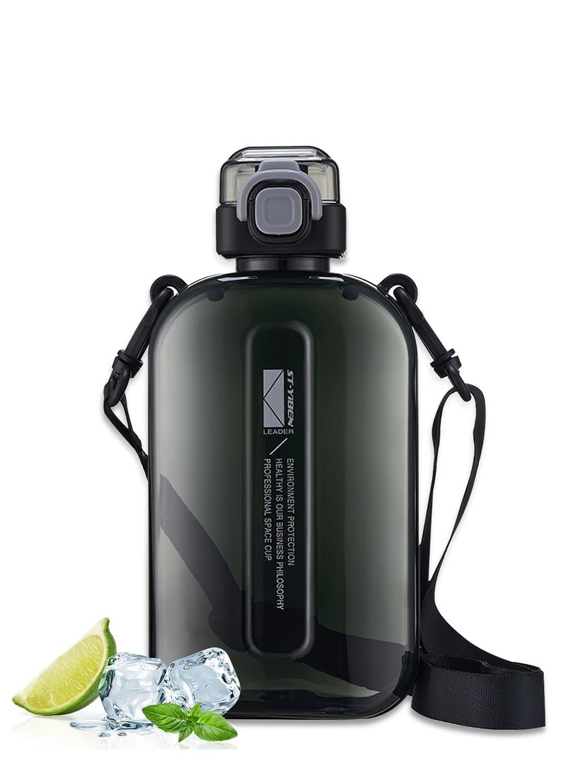 SYOSI 750ml Sports Water Bottle, Leak-Proof Flat Water Bottle, Flat Water Bottle To Carry In Bag, Personalized Water Bottle, Bpa-Free Plastic Water Bottle (Black) - Image 1