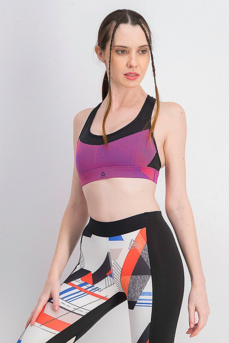 Reebok Women Hero Racer Padded Sports Bra, Purple Combo - Image 1