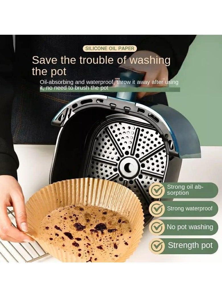 "Single-use parchment paper for air fryers, 100 pieces of non-stick air fryer liners, oil and water-resistant baking paper, microwave safe, 16 x 4.5 cm."