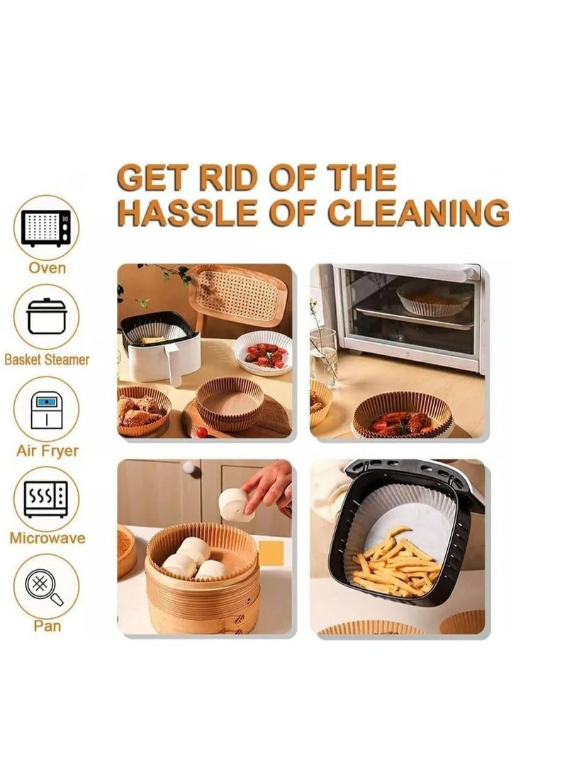 "Single-use parchment paper for air fryers, 100 pieces of non-stick air fryer liners, oil and water-resistant baking paper, microwave safe, 16 x 4.5 cm."