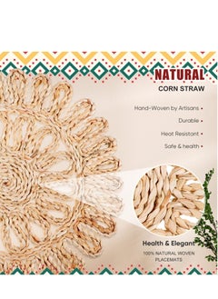 Excefore Round Braided Placemats, Round Placemats Set of 4, Table Mats Woven Heat Resistant for Dining Tables, for Dinner Holiday Wedding, Beige  - Image 2