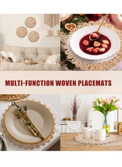 Excefore Round Braided Placemats, Round Placemats Set of 4, Table Mats Woven Heat Resistant for Dining Tables, for Dinner Holiday Wedding, Beige  - Image 4